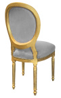Stuhl im Louis XVI-Stil aus grauem und patiniertem Goldholz