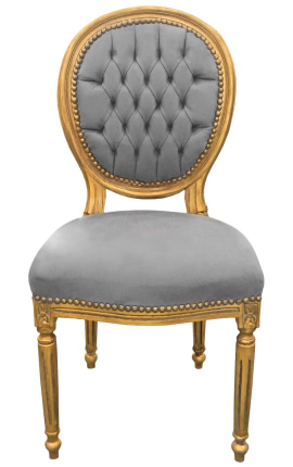 Silla de estilo Luis XVI gris y madera de oro patinado