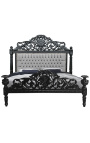 Lit Baroque velours gris et bois noir mat