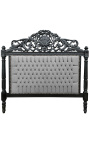 Lit Baroque velours gris et bois noir mat