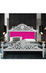 Baroque bed black velvet fabric and silver wood