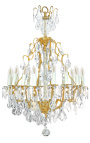 Grand lustre en bronze et verre avec 16 bras
