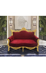 Μπαρόκ ροκοκό καναπές 2 θέσεων μπορντό βελούδο και χρυσό ξύλο