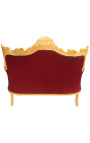Barokk rokokko 2-seters sofa burgunder fløyel og gulltre