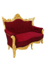 Barockes Rokoko-2-Sitzer-Sofa aus weinrotem Samt und goldenem Holz