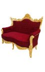 Barok rococo 2 zits bank bordeaux fluweel en goud hout