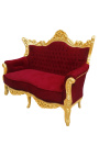 Dwuosobowa sofa w stylu barokowym rokoko bordowy aksamit i złote drewno