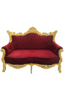 Barock rokoko 2-sits soffa vinröd sammet och guldträ