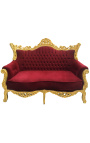 Barok rococo 2 zits bank bordeaux fluweel en goud hout