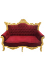 Barockes Rokoko-2-Sitzer-Sofa aus weinrotem Samt und goldenem Holz
