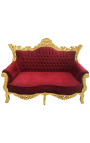 Barok rococo 2 zits bank bordeaux fluweel en goud hout