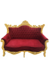 Barok rococo 2 zits bank bordeaux fluweel en goud hout - 12