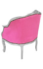 Bergère louis XV tecido de veludo rosa e madeira de prata