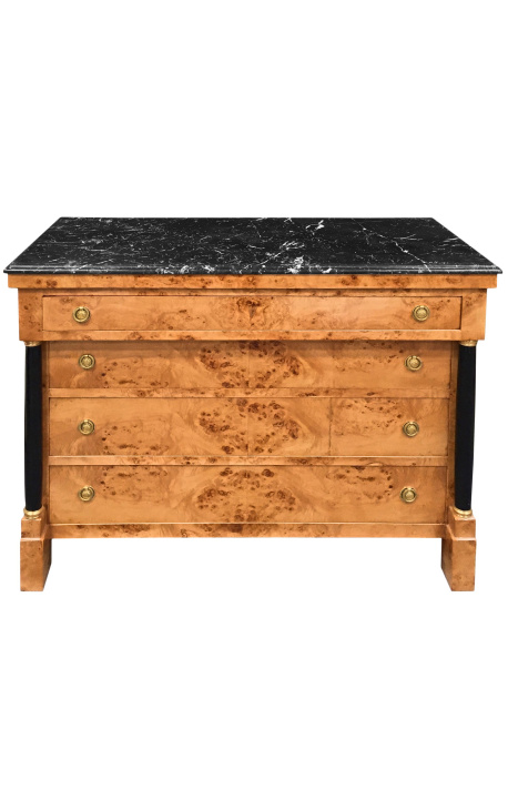 Commode de style Empire loupe d'orme avec marbre noir