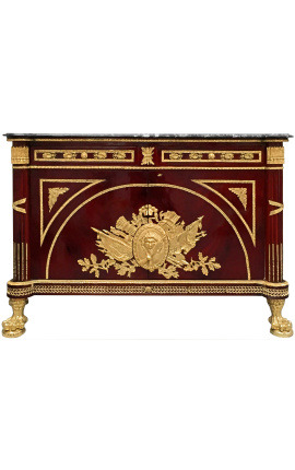 Enorme commode buffet de style Empire avec bronzes dorés et marbre noir