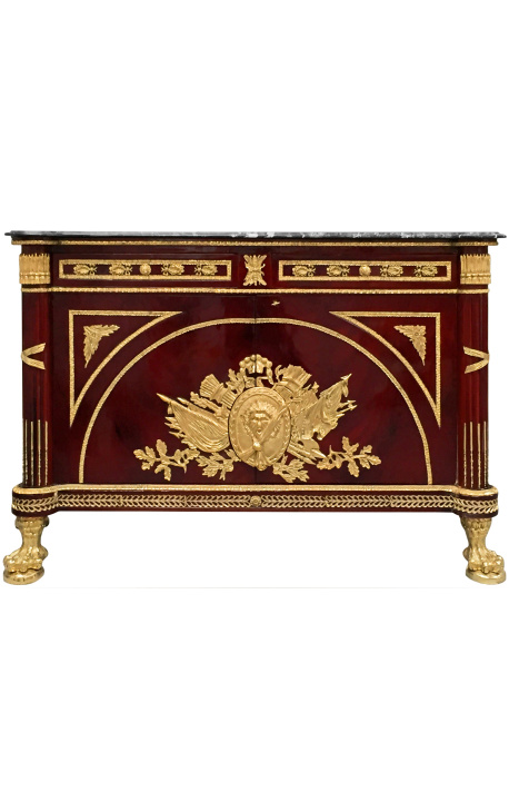 Commode buffet de style Empire avec bronzes dorés et marbre noir