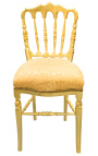 Cadeira de estilo Napoléon III tecido de cetim de ouro e madeira dourada