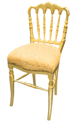 Стол в стил Наполеон III сатениран златист плат и позлатено дърво