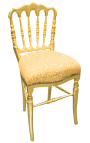 Cadeira de estilo Napoléon III tecido de cetim de ouro e madeira dourada