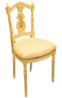 Harp chair with gold satin fabric and gilded wood
