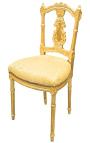 Harp chair with gold satin fabric and gilded wood