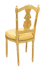 Sedia arpa con tessuto in raso oro e legno oro