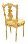 Harp chair with gold satin fabric and gilded wood