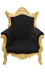 Grand fauteuil Baroque rococo velours noir et bois doré