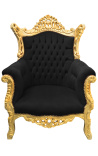 Grand Rococo Baroque armchair black velvet and gilded wood