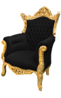 Grand Rococo barokk fotel fekete bársony és aranyozott fa