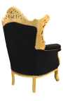 Grand fauteuil Baroque rococo velours noir et bois doré