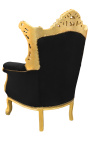 Grand fauteuil Baroque rococo velours noir et bois doré