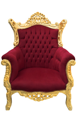 Grand Rococo Barock fåtölj Bourgogne Velvet och Gilded Wood