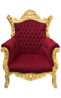 Гранд рококо барочное кресло бордового бархата и позолоченной древесины