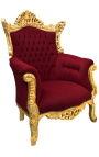 Grand fauteuil Baroque rococo velours bordeaux et bois doré