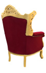 Grand fauteuil Baroque rococo velours bordeaux et bois doré