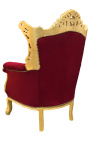 Grand Rococo Baroque armchair burgundy velvet and gilded wood