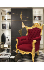 Grand fauteuil Baroque rococo velours bordeaux et bois doré