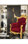 Grand Rococo Baroque armchair burgundy velvet and gilded wood