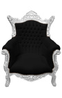 Grand fauteuil Baroque rococo velours noir et bois argent