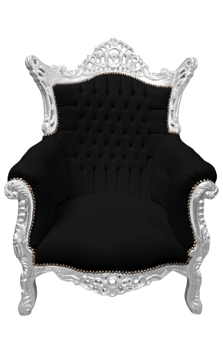 Grand Rococo barokki nojatuoli mustaa samettia ja hopeapuuta