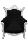 Grand Rococo Barockfåtölj svart sammet och silverträ - 1