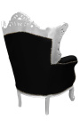 Grand fauteuil Baroque rococo velours noir et bois argent