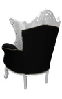 Grand Rococo Baroque armchair black velvet and silver wood