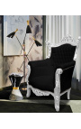 Grand Rococo Barok fauteuil zwart fluweel en zilverhout