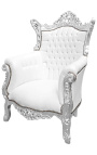 Grand Rococo Barok fauteuil wit kunstleer en zilver hout