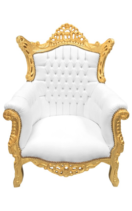 Grand Rococo Sillón barroco de cuero blanco y madera de oro