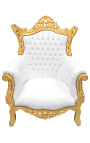 Grand Rococo Baroque armchair white leatherette and gold wood