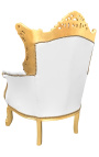 Gran butaca barroc rococó d'imitació de pell blanca i fusta daurada