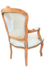 Бароков фотьойл в стил Луи XV с истинска кафява и бяла телешка кожа и необработено дърво
